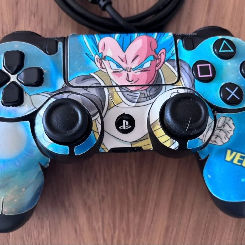 Sony Black Console with Custom Blue Controller and Headset